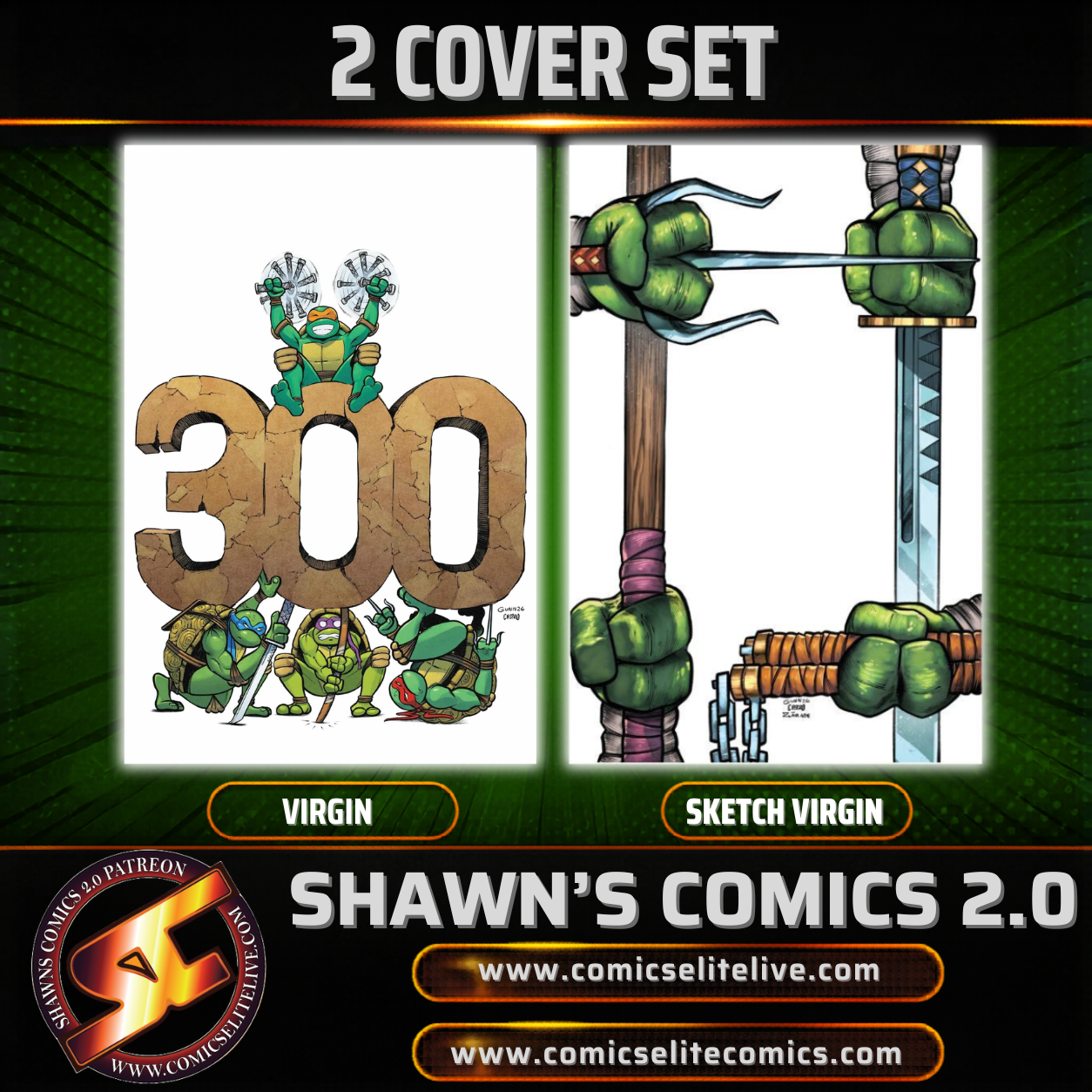 TMNT #20 - GARRETT GUNN - 300TH ISSUE - 2 COVER SET